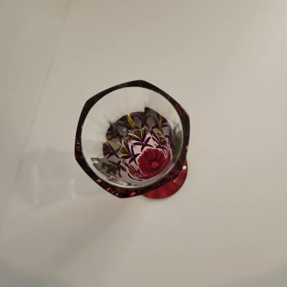 Rainbow Multicolor Art Glass Vase – Heavy, Hand‑Cut, Gold Accents – Unmarked
